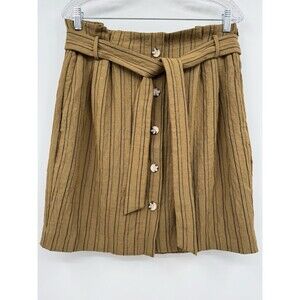 H&M Paperbag Tie Mini Skirt Sz 12 Brown Black Striped Button Front Contemporary